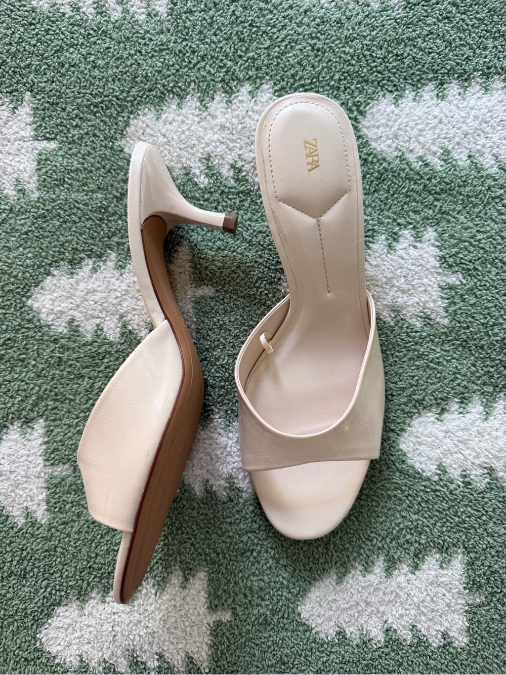 Zara Cream Open-Toe Low Heel Mules